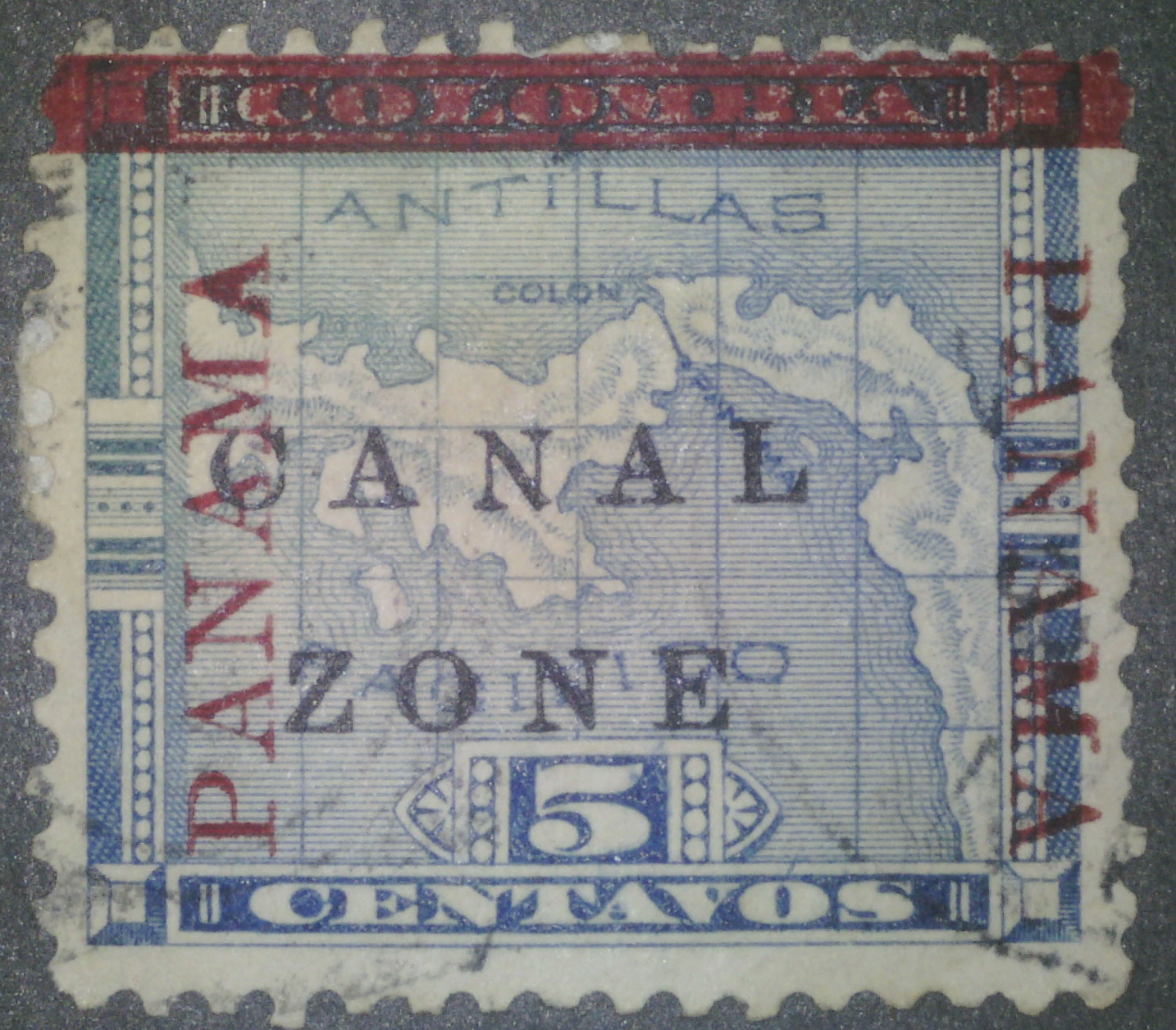 Canal Zone Scott #12 5c Blue Stamp Antique N in CANAL VERY RARE1