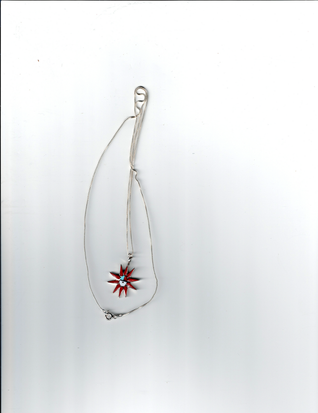 ZUNI Needlepoint Coral pendant shell, turquoise & jet on 925 20" Chain of Italy2