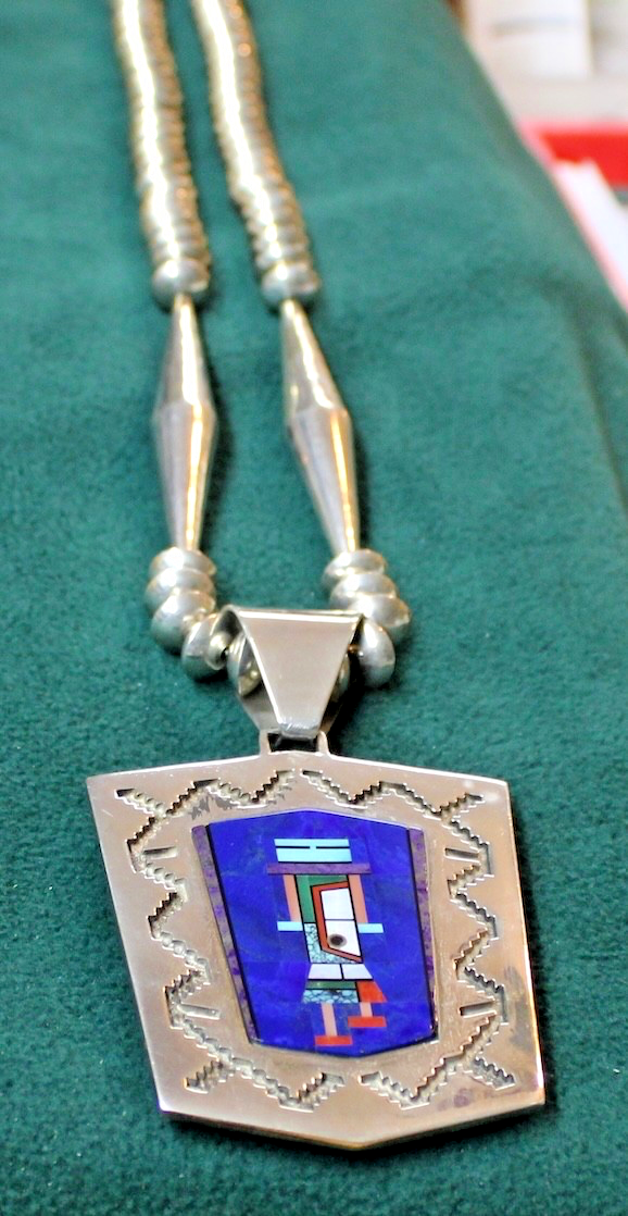 Massive Native American Sterling Silver Turquoise Other stone Shell Necklace 26"3