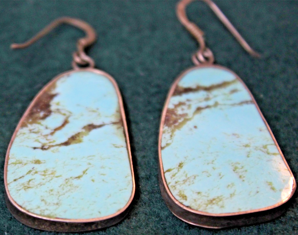 Large Flat dangle Turquoise Earrings Really beautiful matched pair0