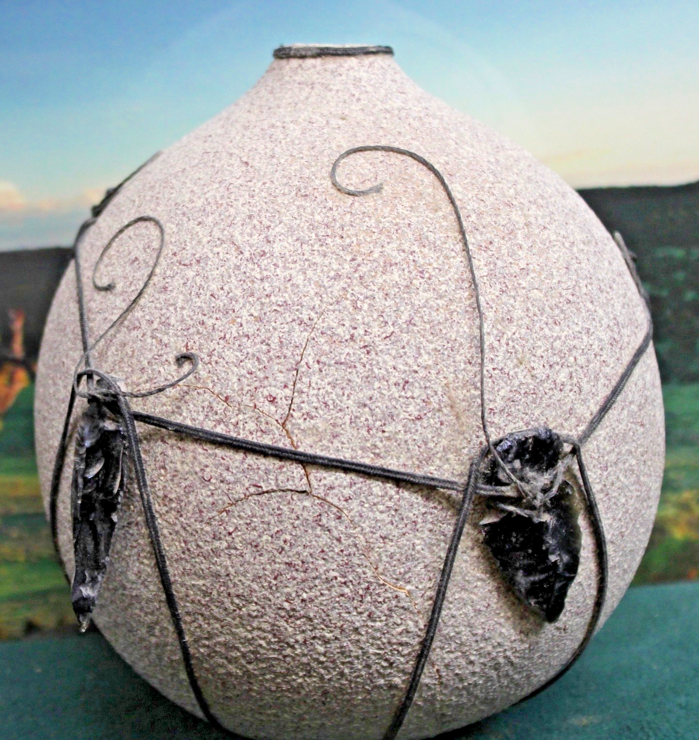 Gourd Art with arrowheads and Irish Linen!1