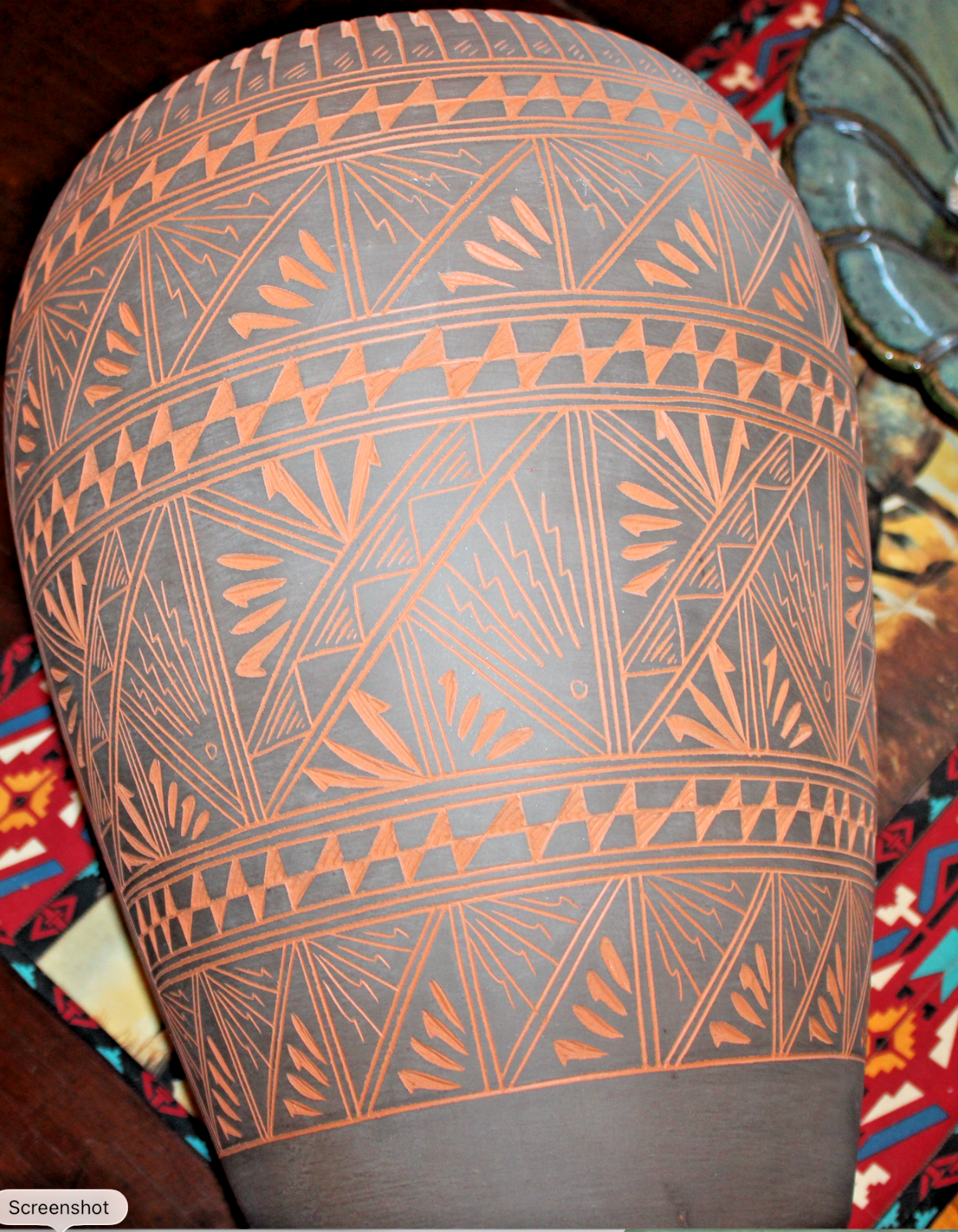 Large Native American Pot/Vase Orange Black Hummingbird By M & R Romero2