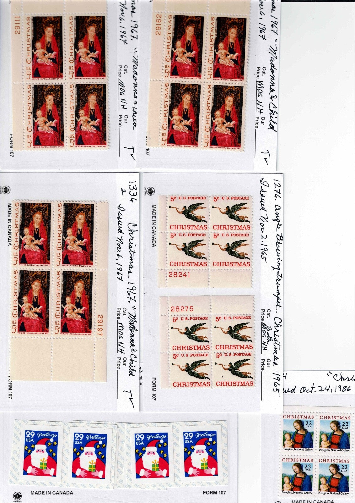Mul Plate Blocks of US Christmas Stamps  use them give them as presents or Horde0