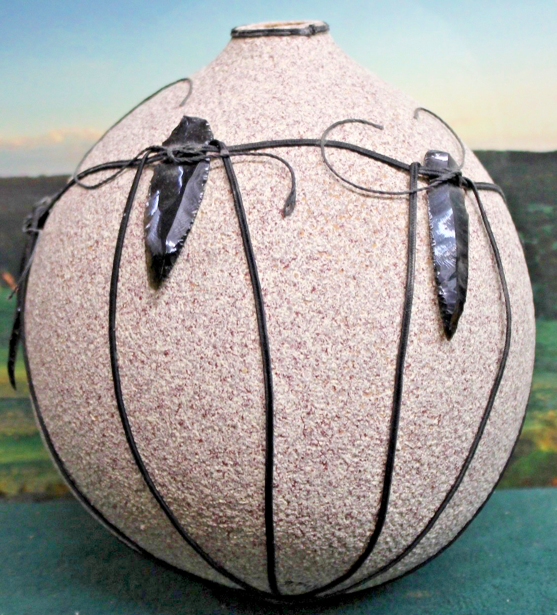 Gourd Art with arrowheads and Irish Linen!2