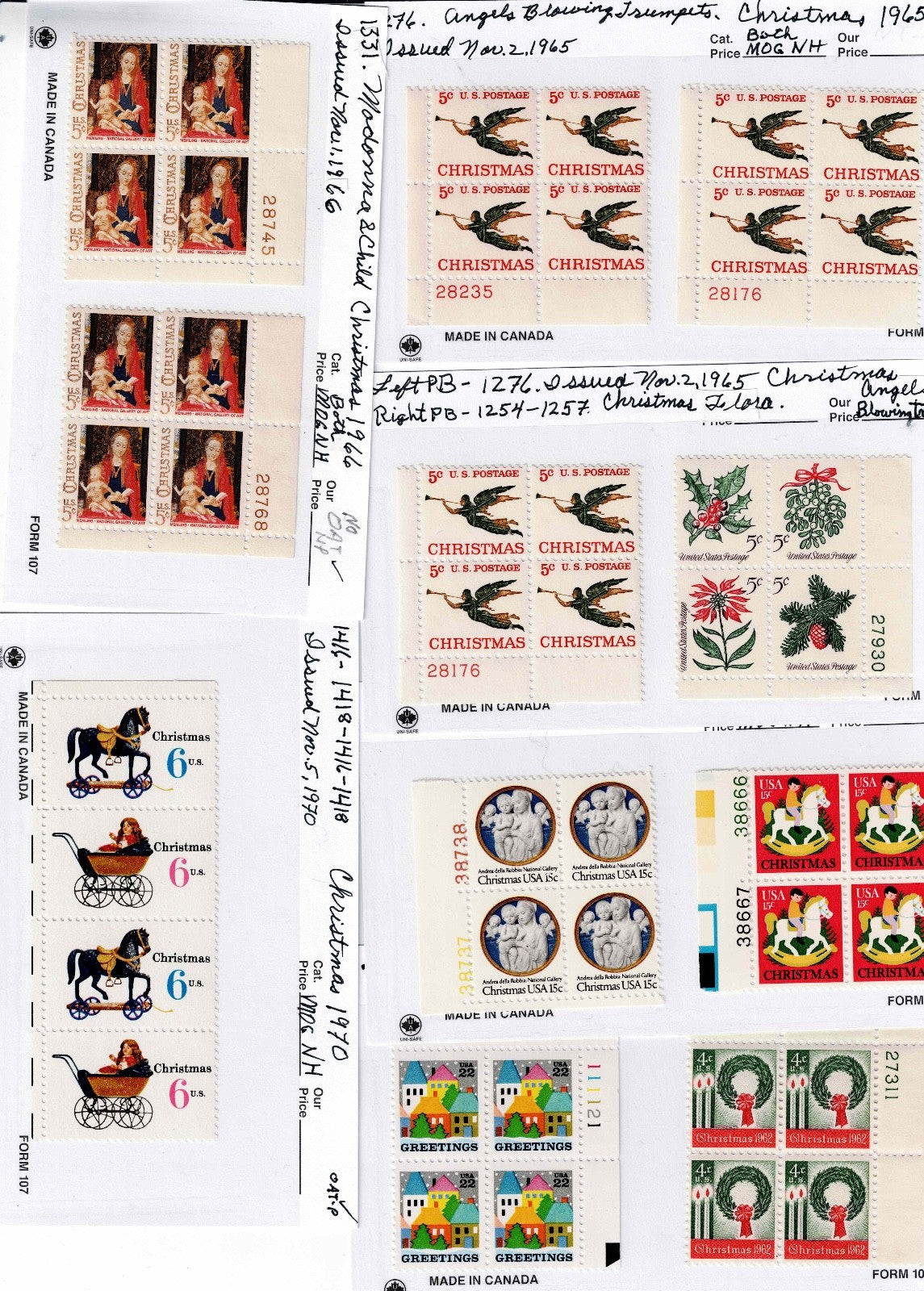 Mul Plate Blocks of US Christmas Stamps  use them give them as presents or Horde5