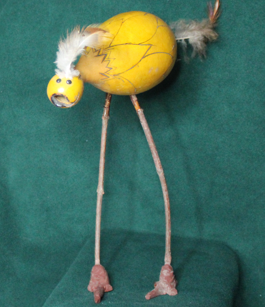 Waldo or Dodo Bird ! Gourd Art Signed and Dated Whimsical Bird!!  See His smile?3