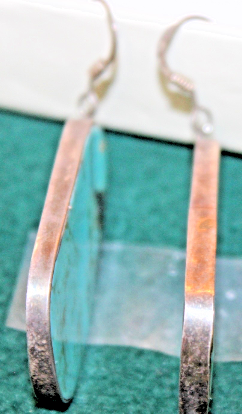 Large Flat dangle Turquoise Earrings Really beautiful matched pair2