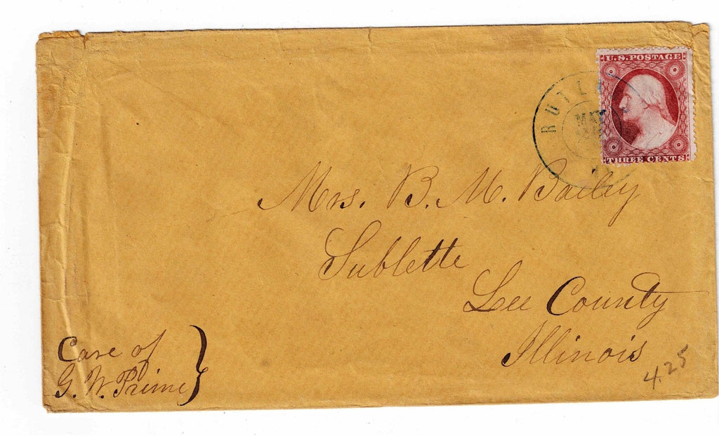 Scott #26 George Washington 3c  1857 Used On Envelope w/ Beautiful Ad on Rev0