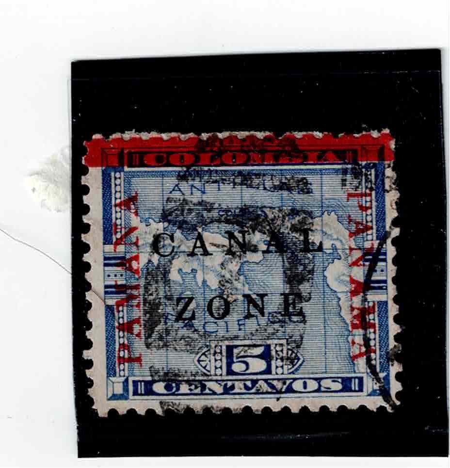 Canal Zone Stamp Scott # 12  5c Blue Overprinted Panama Map Issue PAMANA UP0
