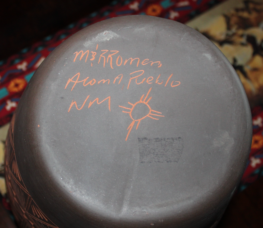 Large Native American Pot/Vase Orange Black Hummingbird By M & R Romero4