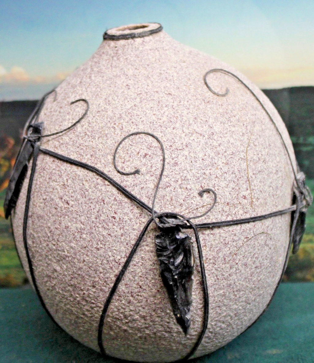Gourd Art with arrowheads and Irish Linen!0