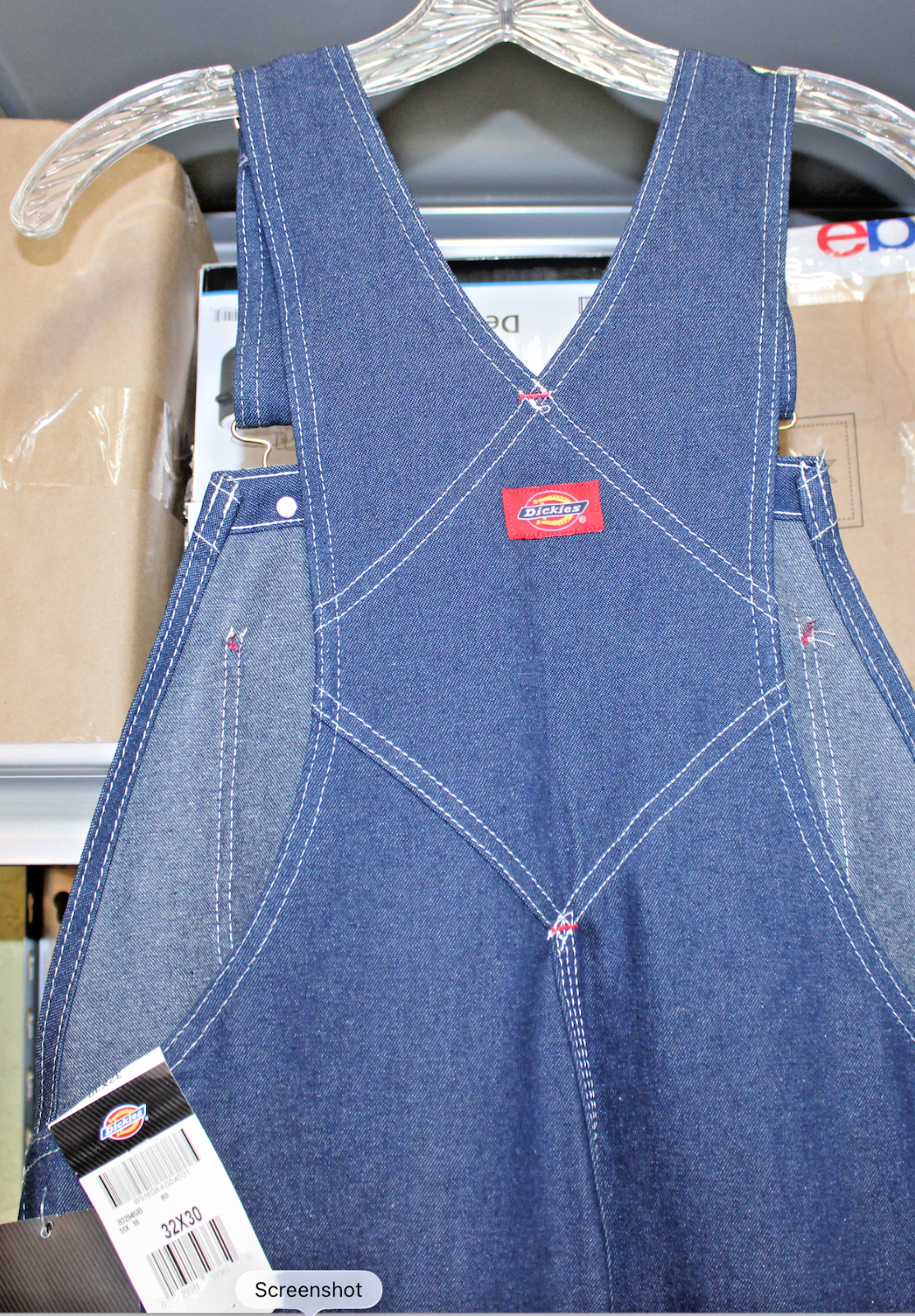 DICKEYS INDIGO BIB OVERALL  32X30  Fits over boots.  Tripple stiching3