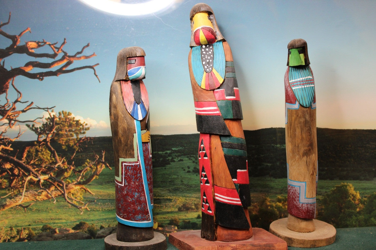 3 Kachina dolls, day out on the country,. Pristine shape!!1
