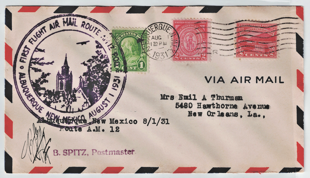 Envelope Commemorating 1st Flight Air Mail Route  Albuquerque  New Mexico 19310