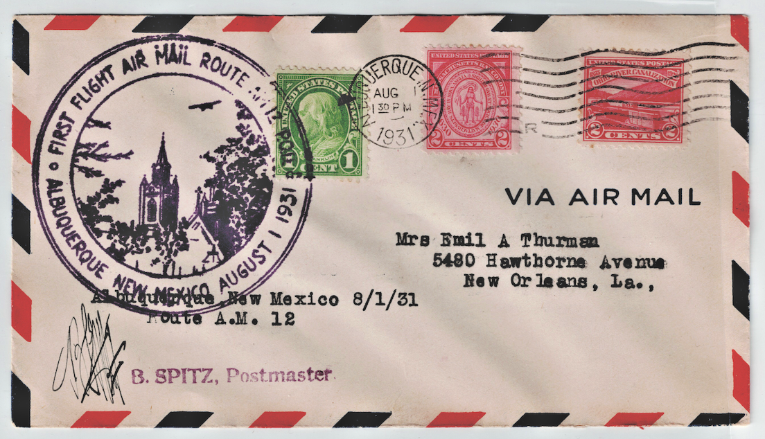 Envelope Commemorating 1st Flight Air Mail Route  Albuquerque  New Mexico 19310