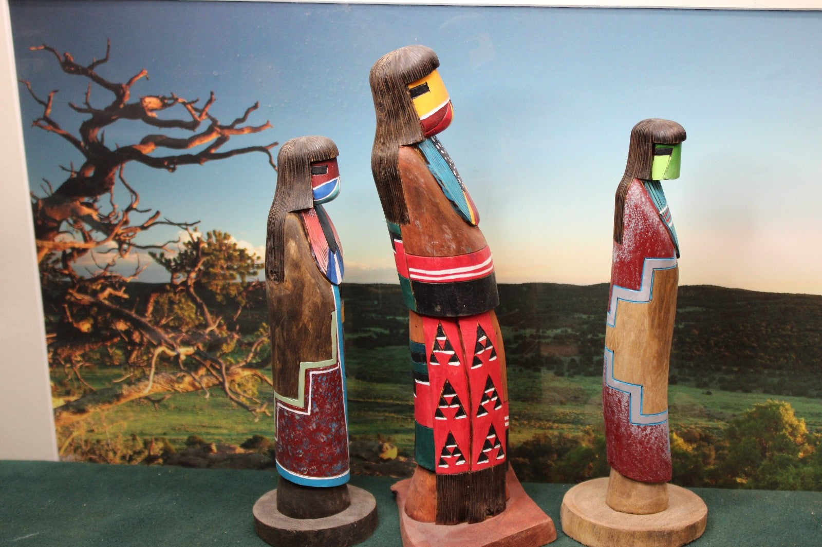 3 Kachina dolls, day out on the country,. Pristine shape!!4