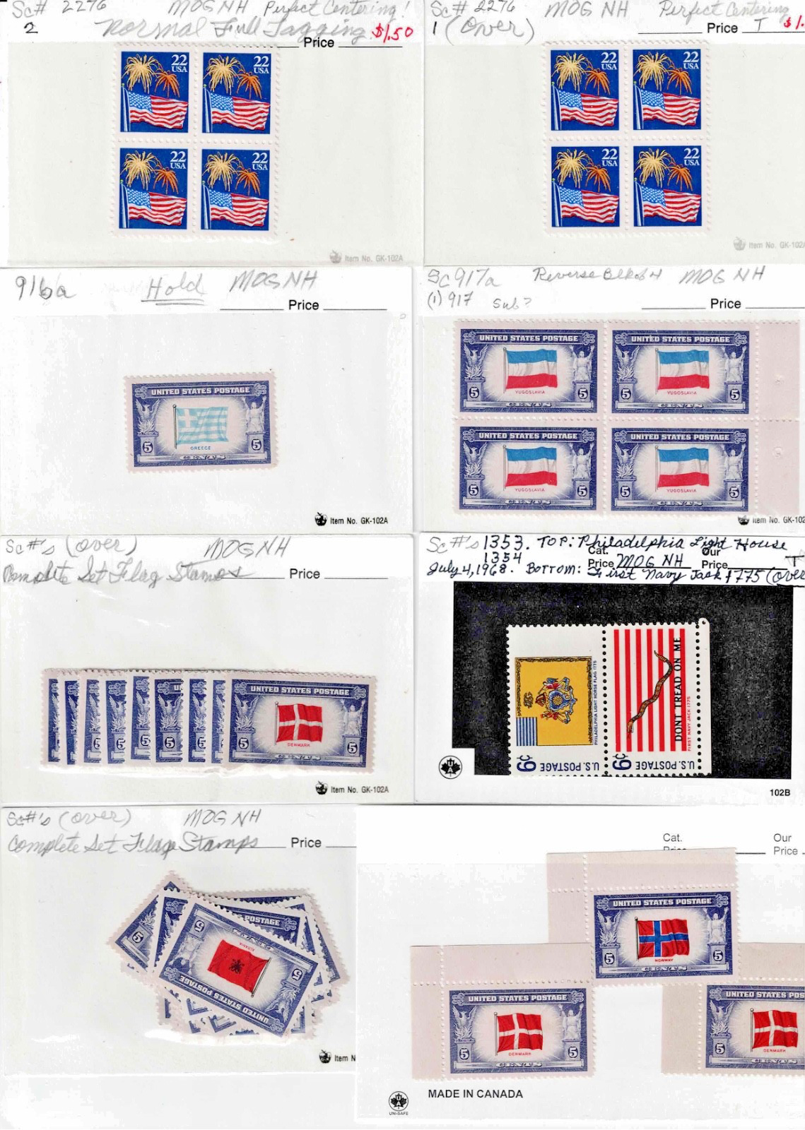 FLAGS FLAGS FLAGS!!!!!!N 200 US Postage Stamps Mint Condition $66 CAT0